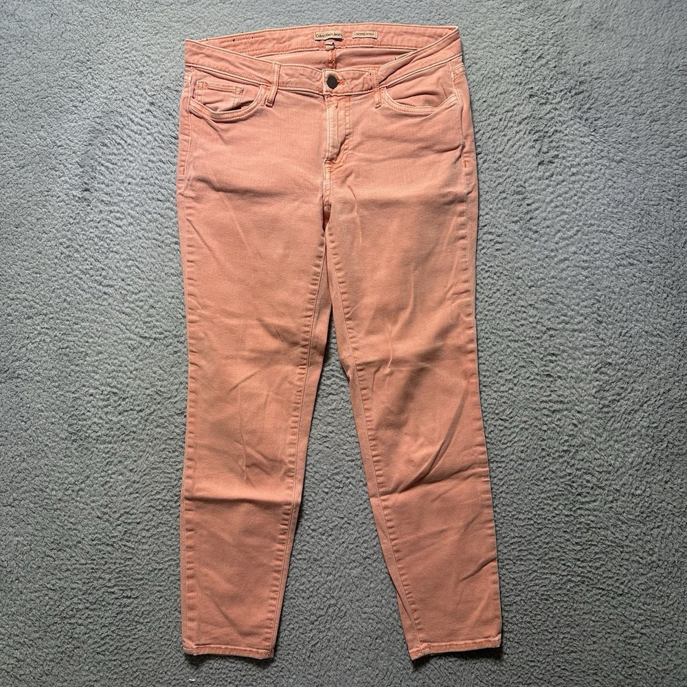 Calvin Klein Jeans Size 6 Cropped‎ Skinny Denim Pants Pink Salmon Cotton Button